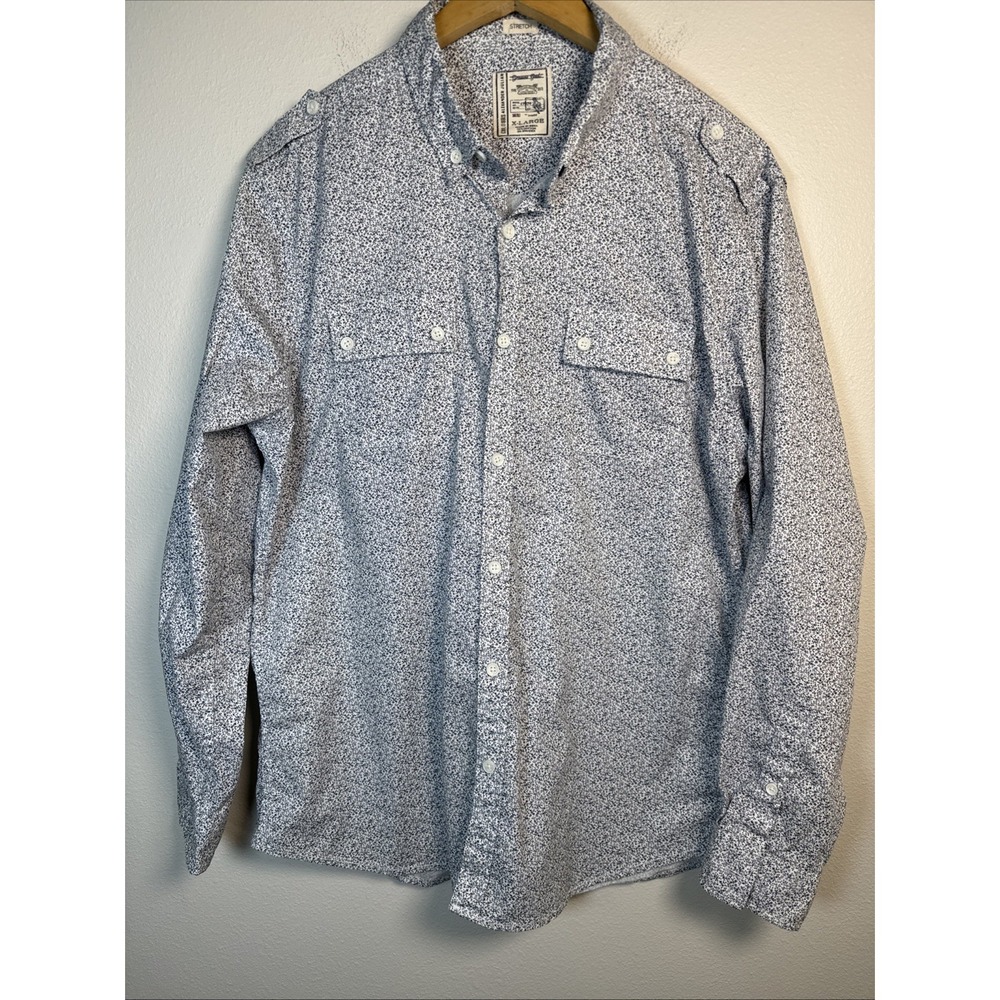 Colours Alexander Julian White Blue Shirt Micro Print Leaves Botanical Size XL
